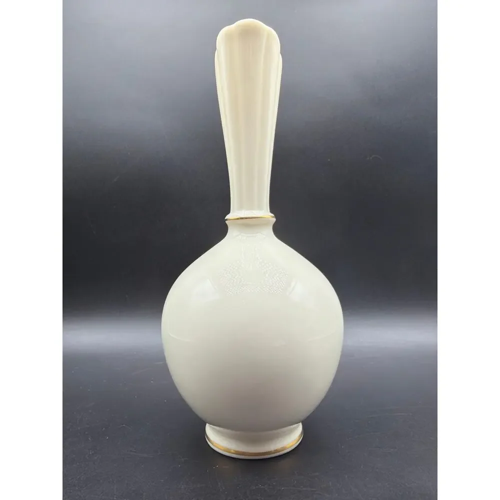 Vintage Lenox Cream Fine China Bud Vase 8” Gold Trim Made in USA Fluted Neck
